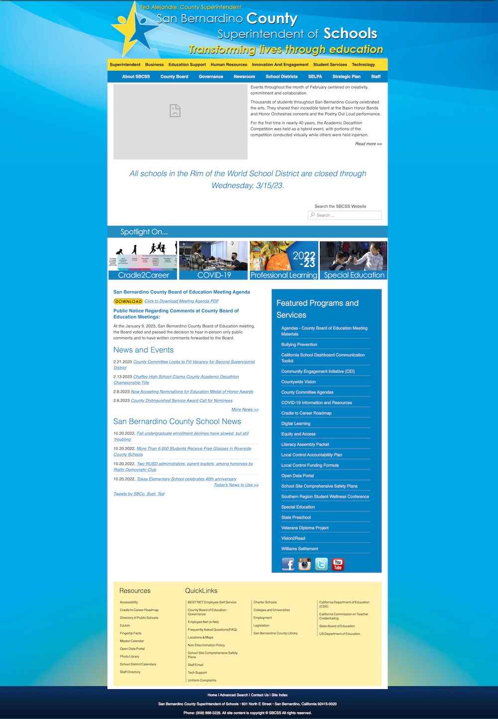 SBCSS Website Before Redesign